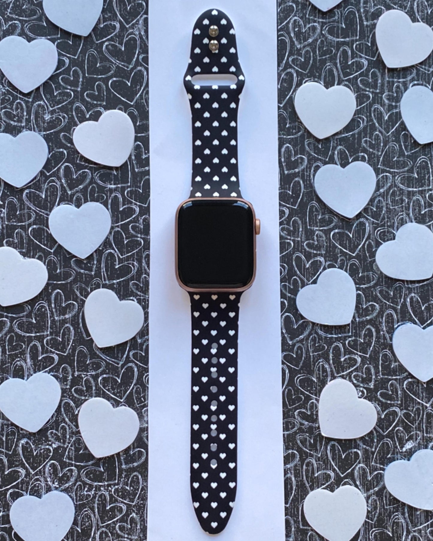 Valentine Hearts Black Watch Band For Apple Watch