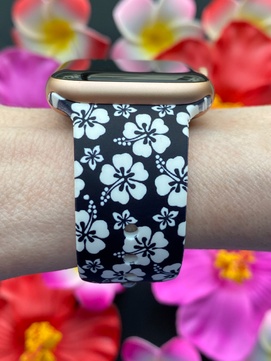 Black Hibiscus Watch Band For Apple Watch