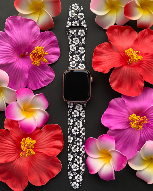 Black Hibiscus Watch Band For Apple Watch