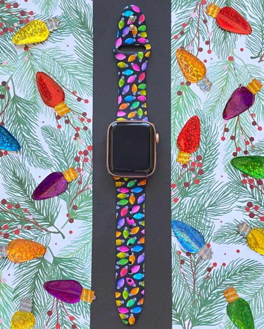Christmas Lights Black Watch Band For Apple Watch