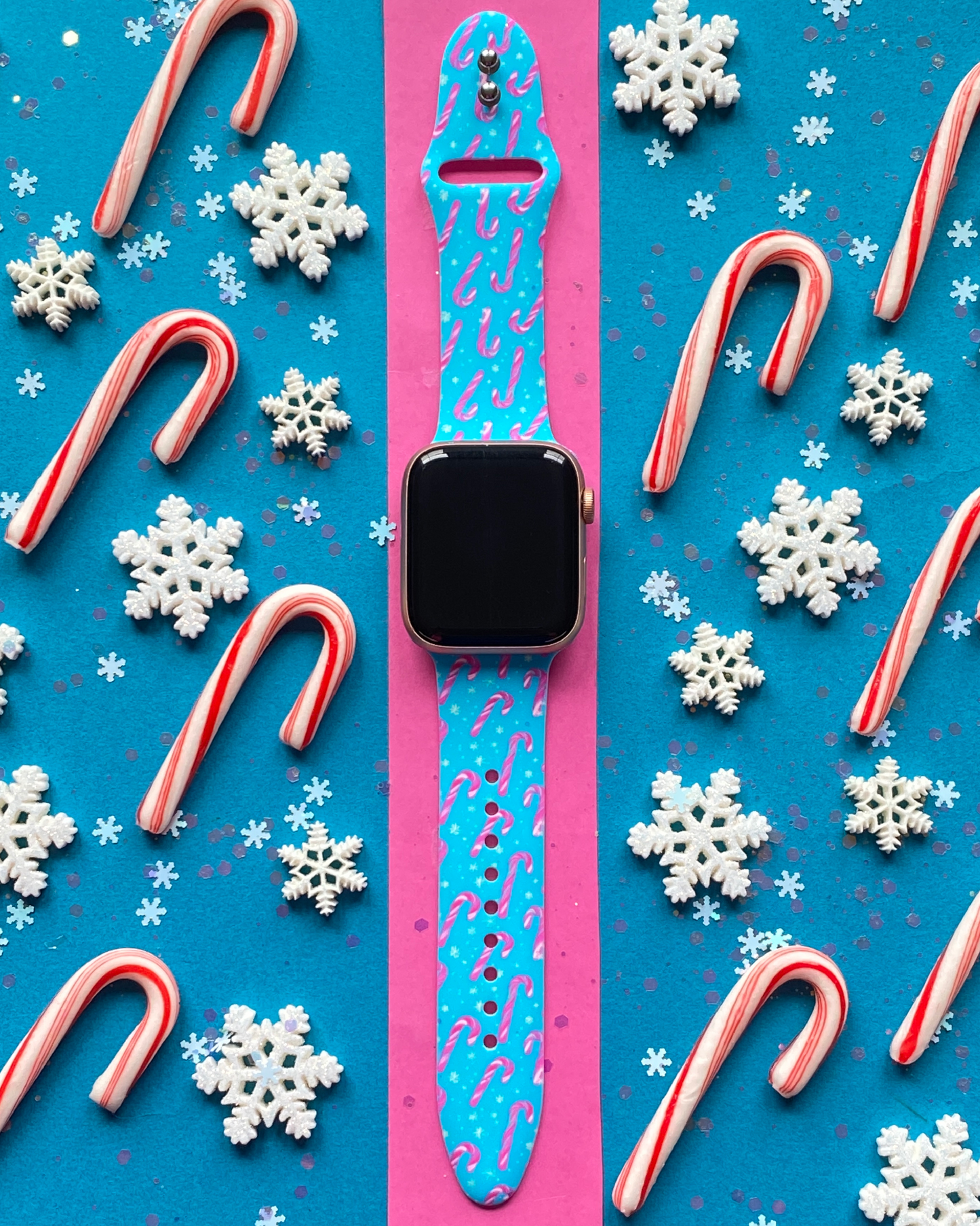 Blue Christmas Candy Canes Watch Band For Apple Watch