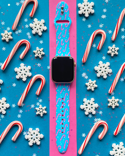 Blue Christmas Candy Canes Watch Band For Apple Watch