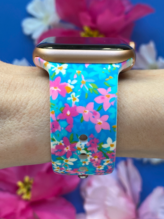 Blue Floral Watch Band For Apple Watch