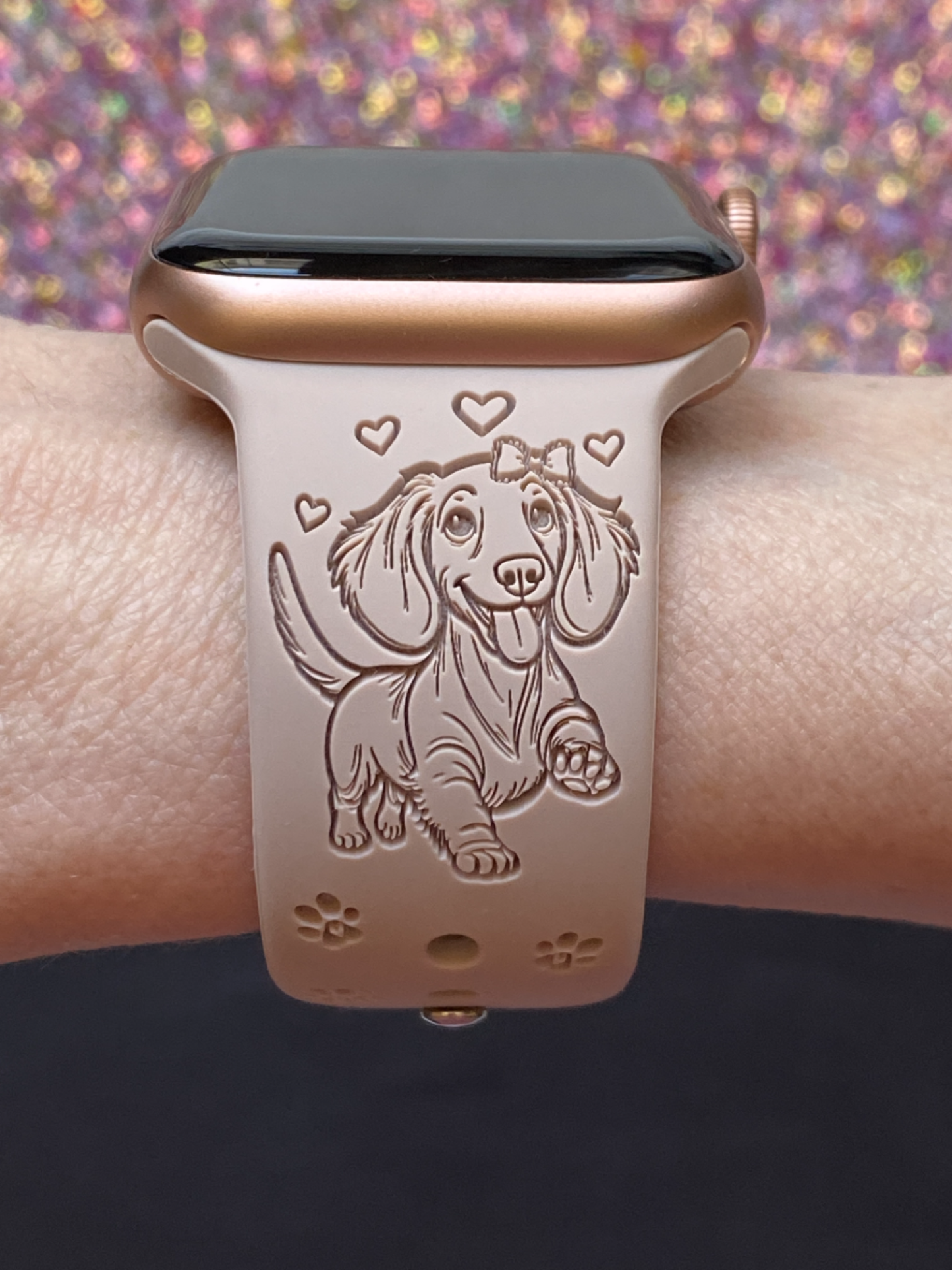 Happy Dachshund with Bow Dog Watch Band For Apple Watch