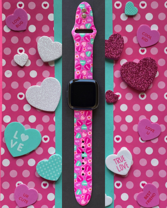 Pink Candy Hearts Fitbit Versa 1/2 Watch Band