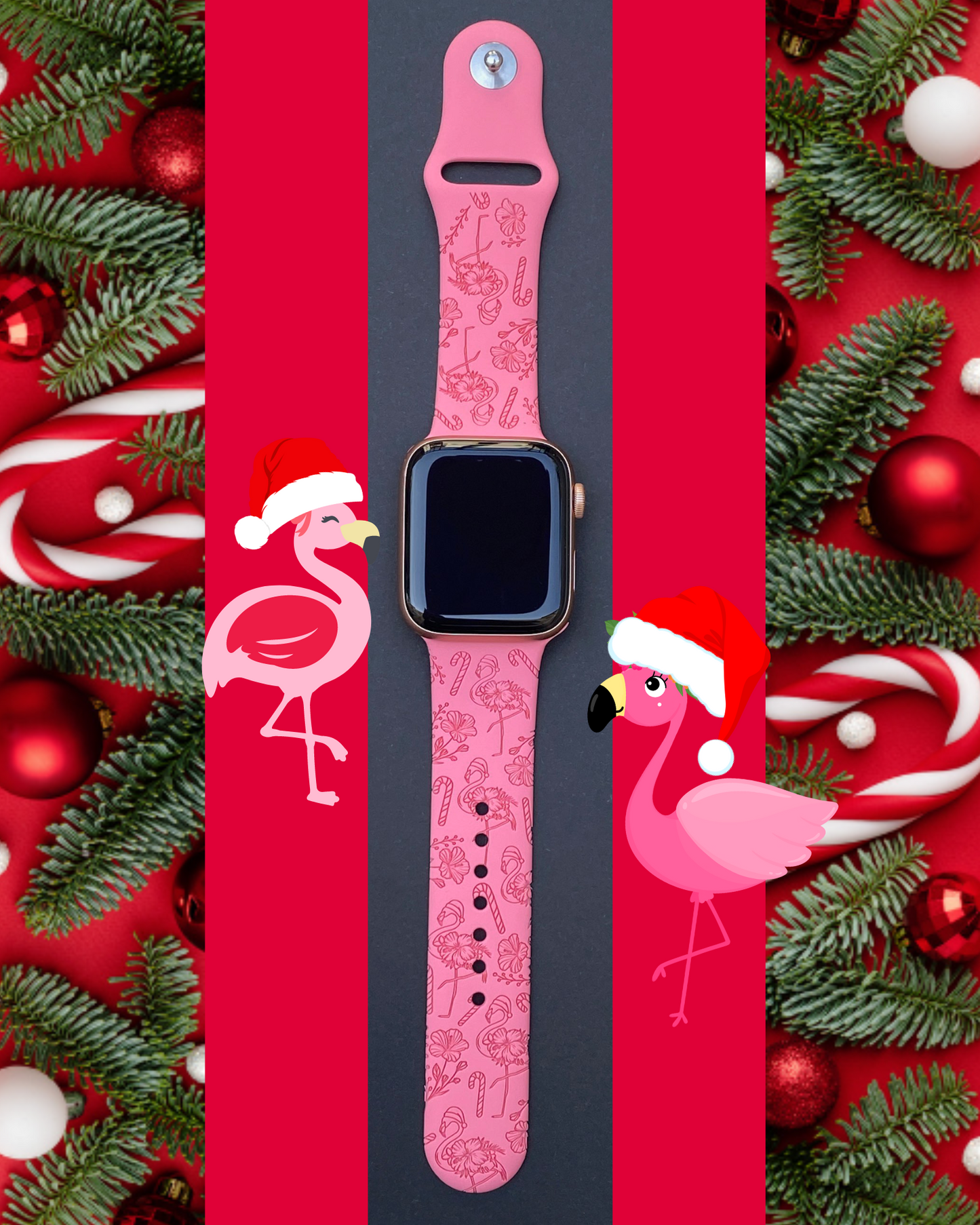 Candy Cane Flamingo Apple Watch Band