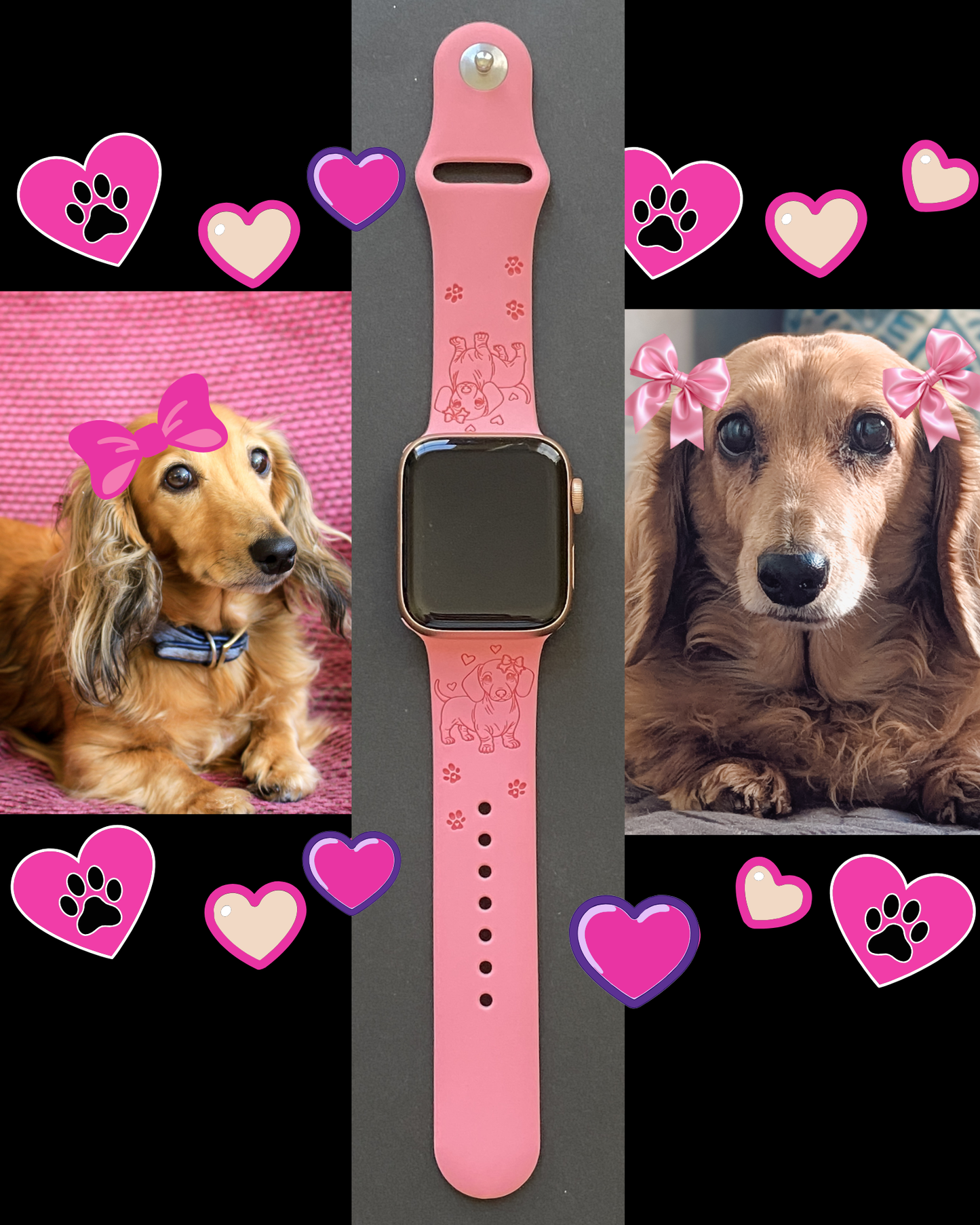 Cute Dachshund With Bow Watch Band For Apple Watch