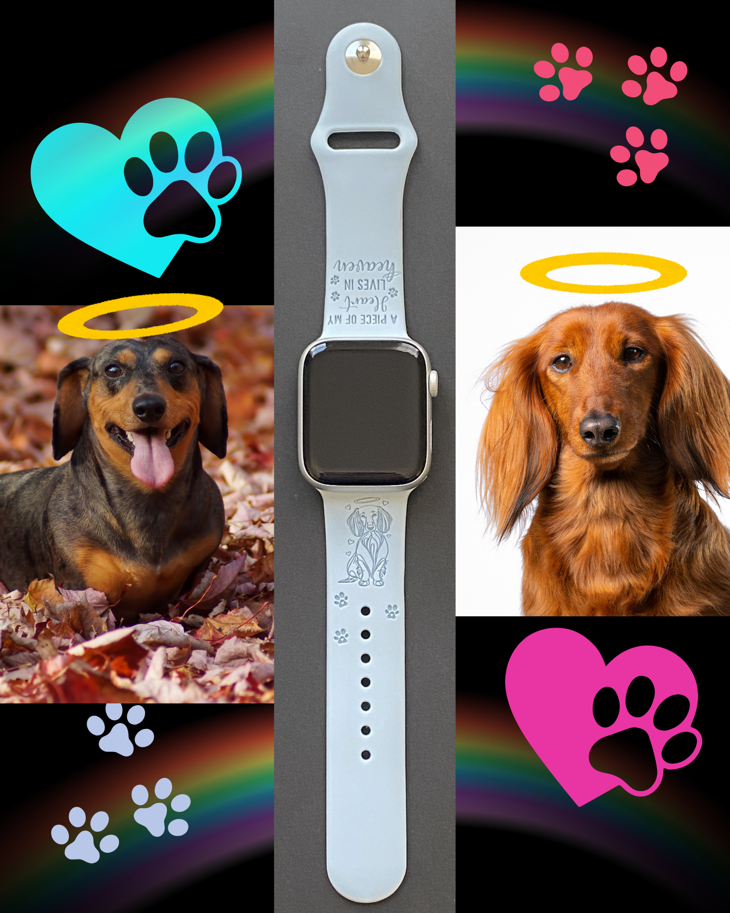 Long Hair Dachshund Rainbow Bridge Dog Watch Band For Apple Watch