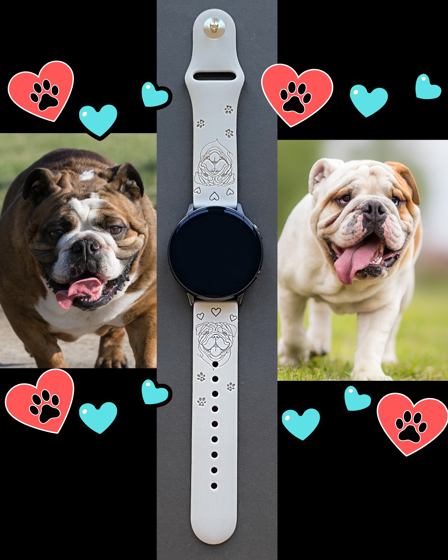 Happy English Bulldog Dog 20mm Samsung Galaxy Watch Band