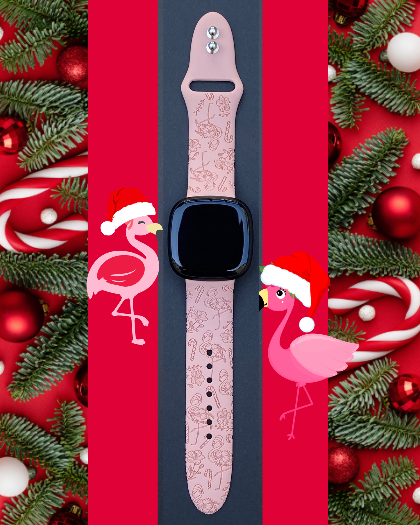 Christmas Flamingo Fitbit Versa 3/Versa 4/Sense/Sense 2 Watch Band