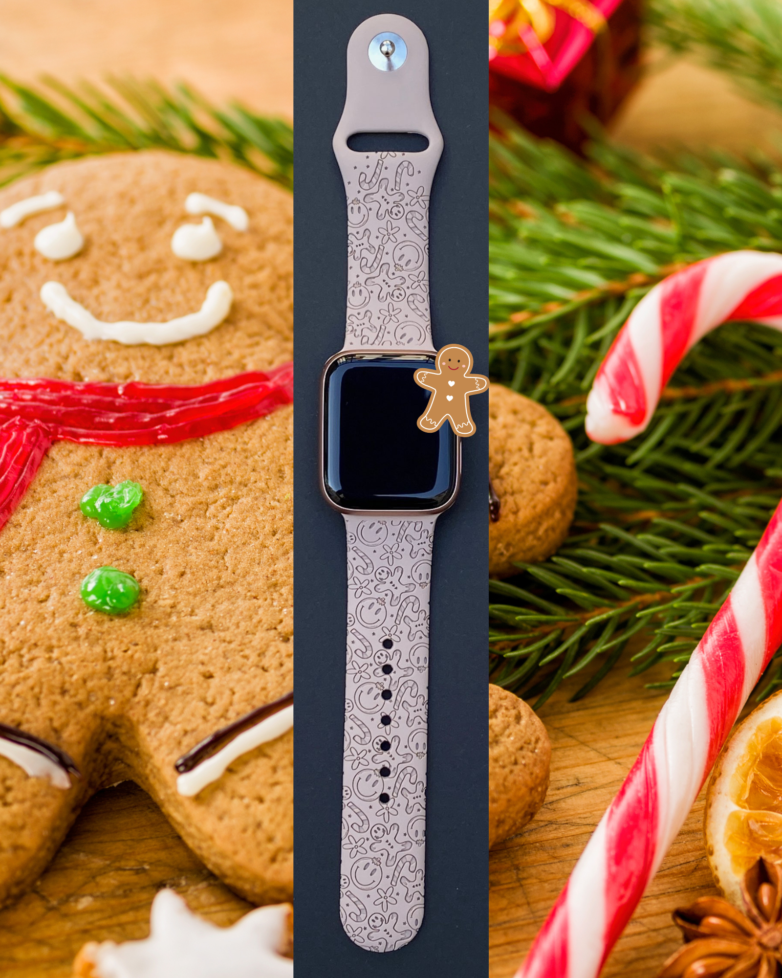 Gingerbread Candy Cane Apple Watch Silicone Engraved Band – Lux Bands Shop