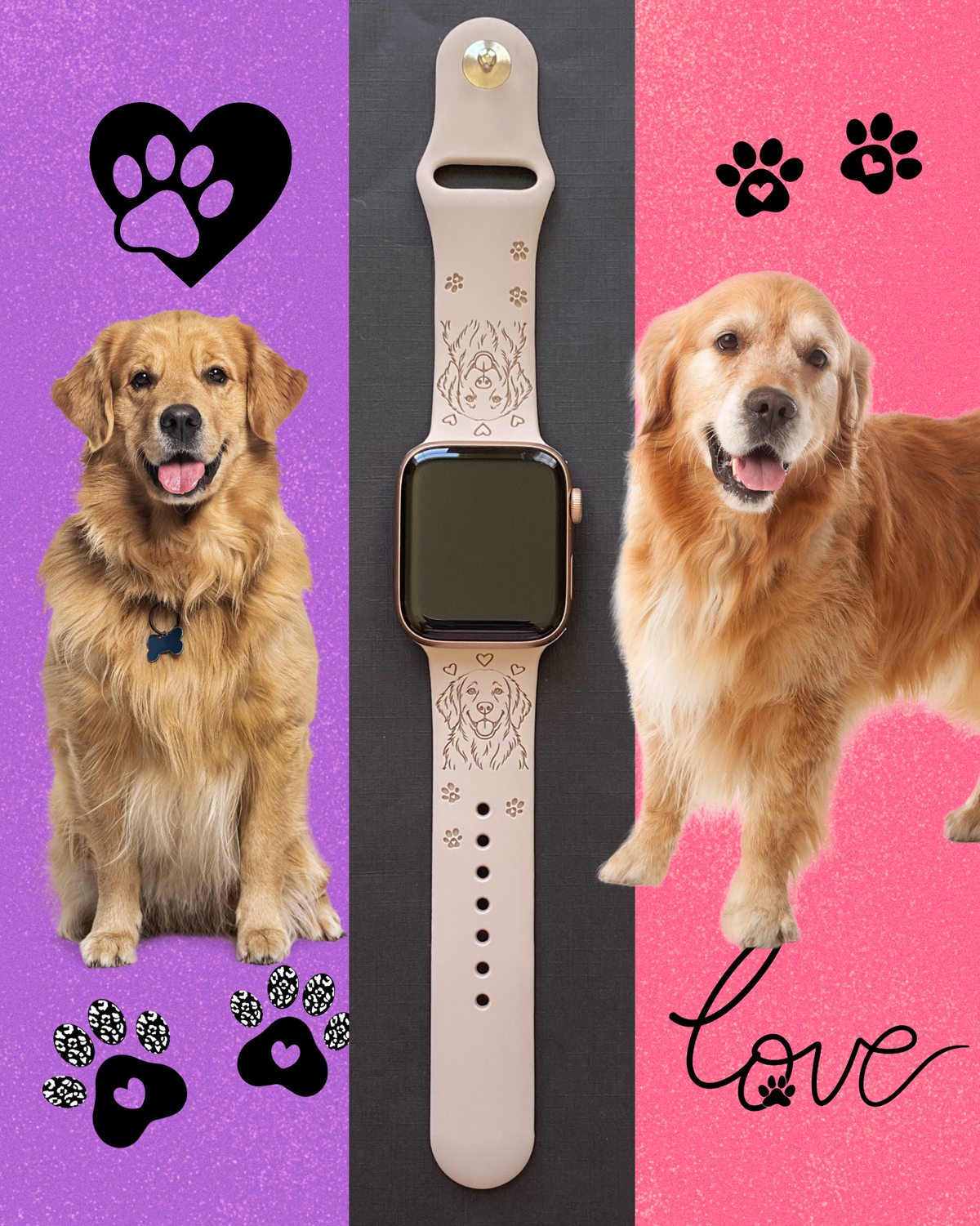 Cheerful Golden Retriever Dog Watch Band For Apple Watch