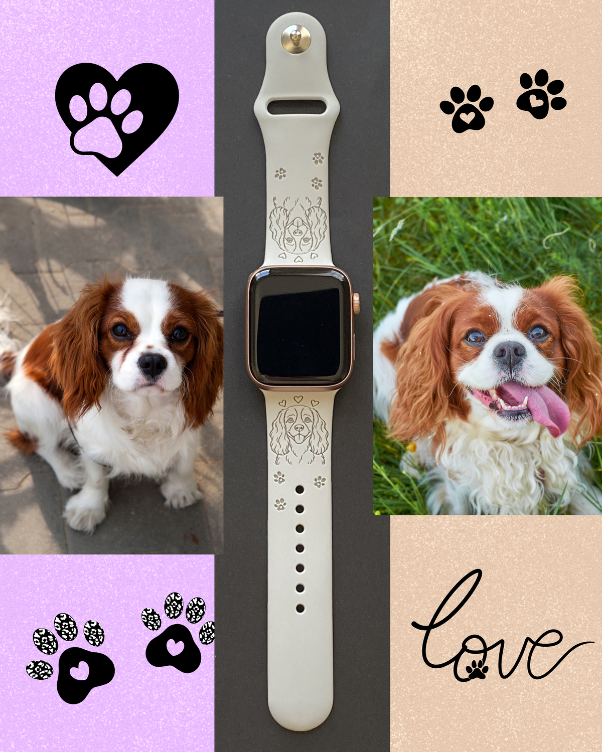 Happy Cavalier King Charles Spaniel Dog Watch Band For Apple Watch