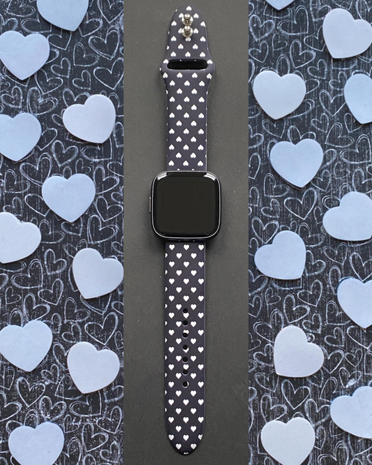 Valentine Hearts Black Fitbit Versa 1/2 Watch Band