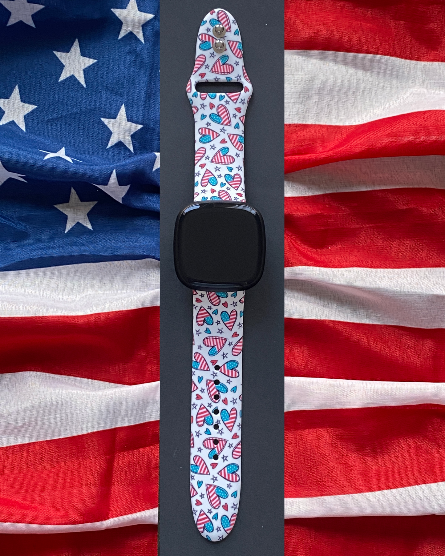 4th of July Hearts Fitbit Versa 3/Versa 4/Sense/Sense 2 Watch Band
