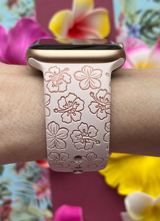 Hibiscus and Plumeria Floral Watch Band For Apple Watch