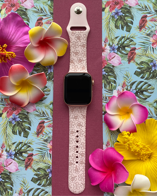 Hibiscus and Plumeria Floral Watch Band For Apple Watch