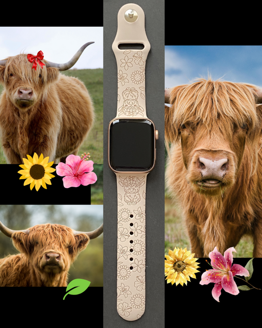 Highland Cow Floral Watch Band For Apple Watch