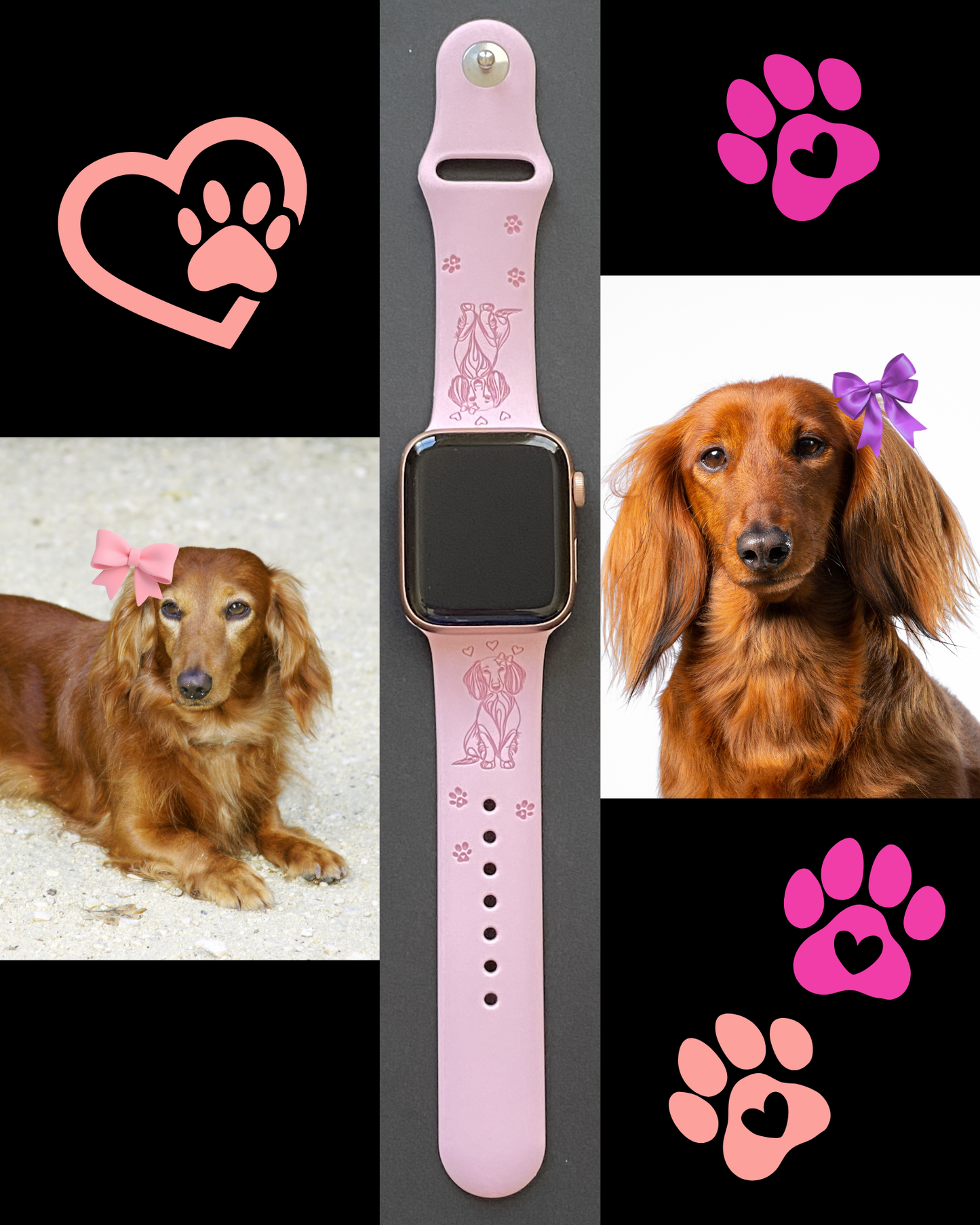 Long Haired Dachshund with Bow Dog Watch Band For Apple Watch