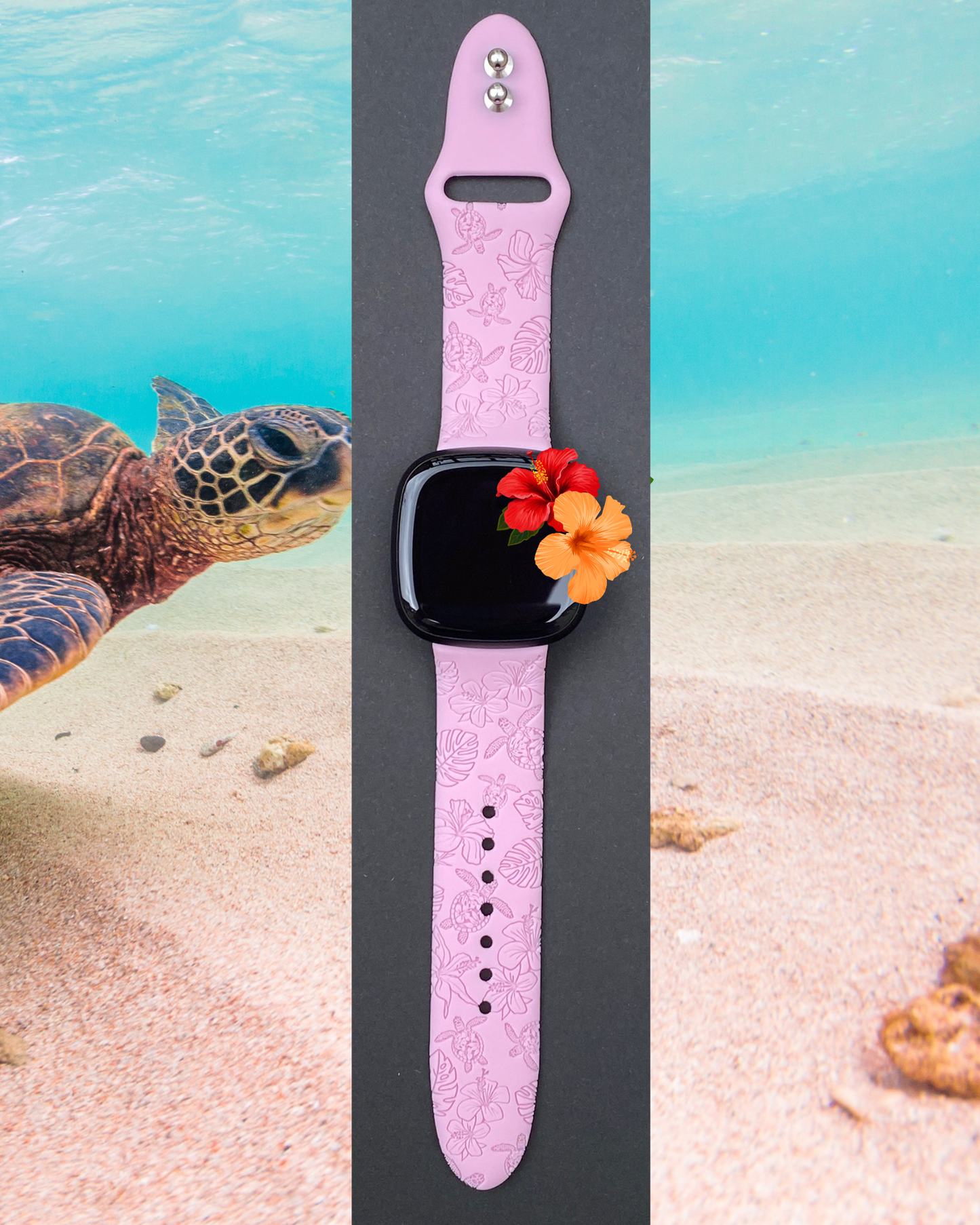 Hibiscus Turtles Fitbit Versa 3/Versa 4/Sense/Sense 2 Watch Band