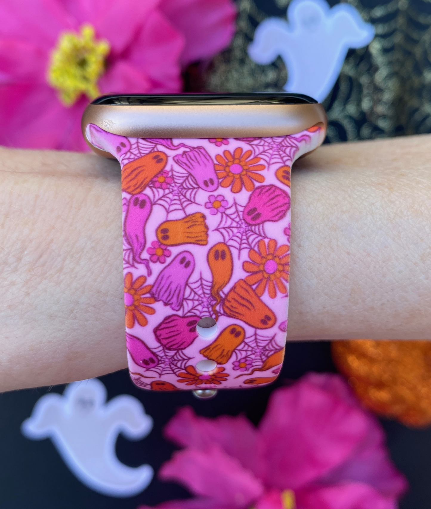 Pink Ghosts Halloween Apple Watch Band