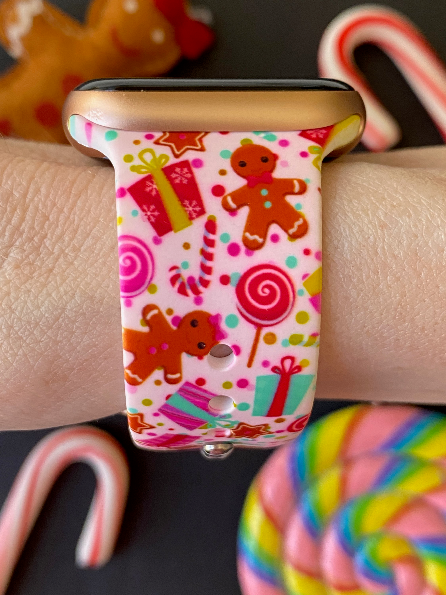 Pink Christmas Gingerbread Apple Watch Band