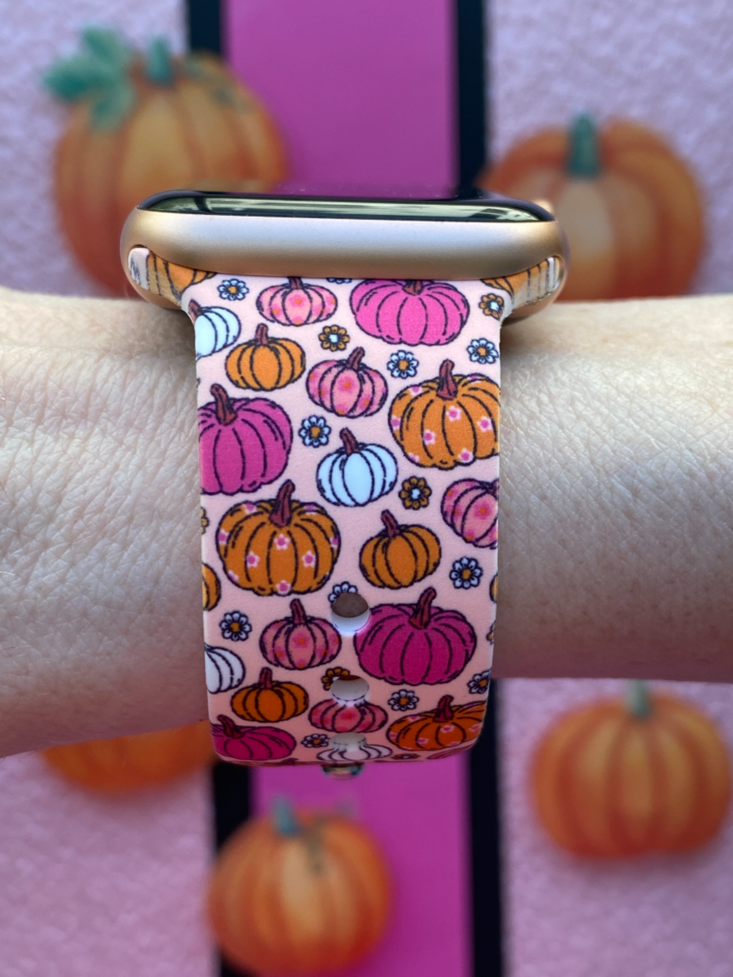 Pink and Orange Pumpkins Watch Band For Apple Watch