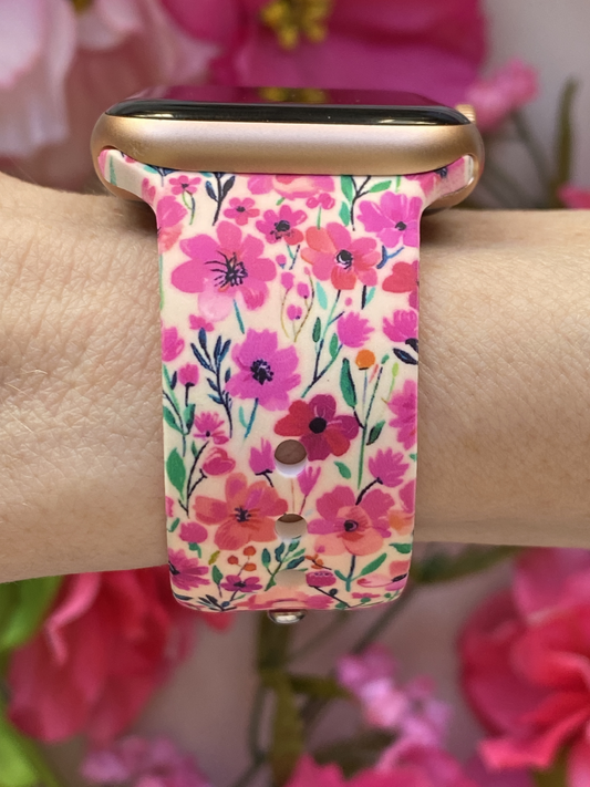 Pink Wildflowers Watch Band For Apple Watch