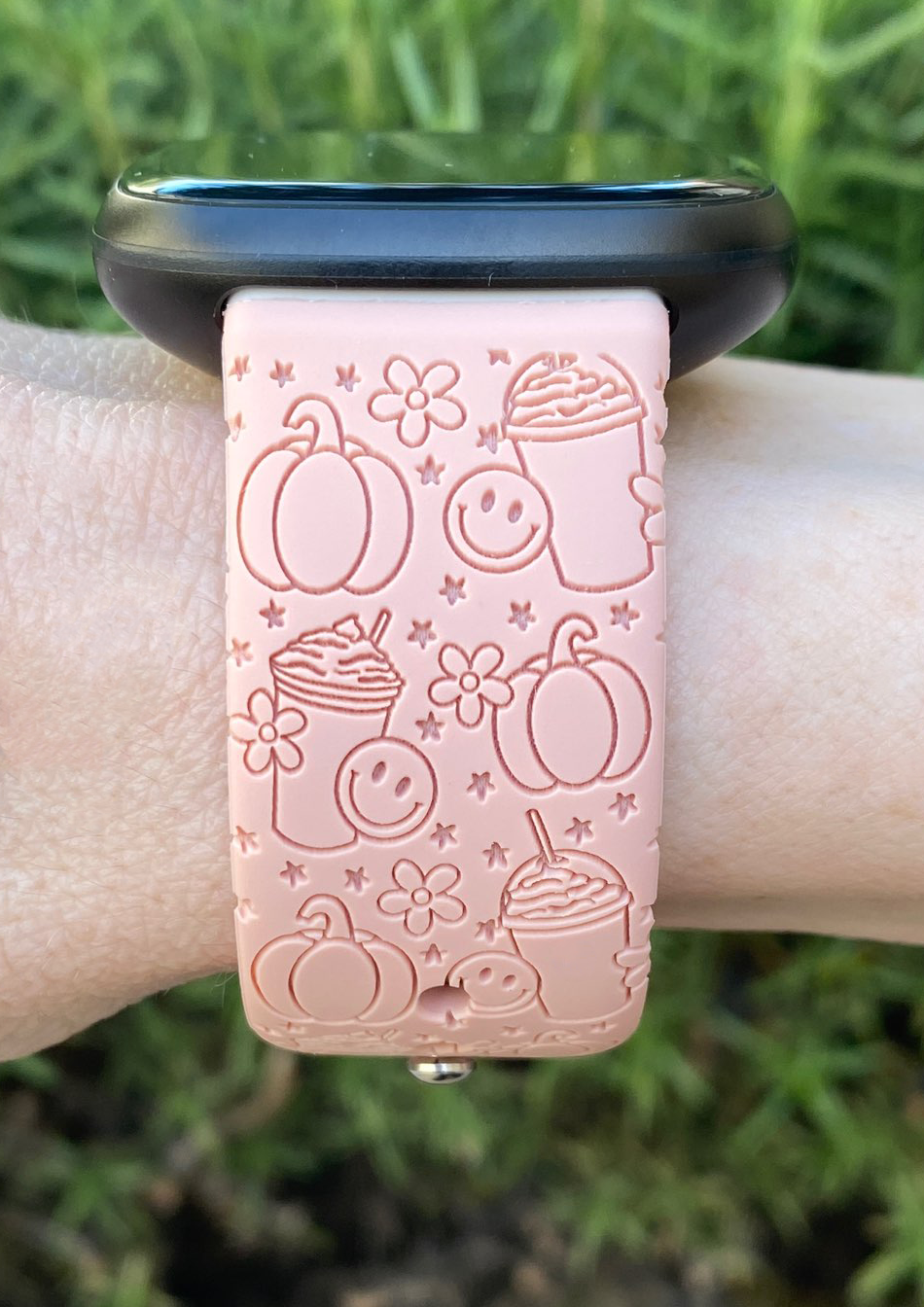 Pumpkin Latte Smiley Fitbit Versa 3/Versa 4/Sense/Sense 2 Watch Band