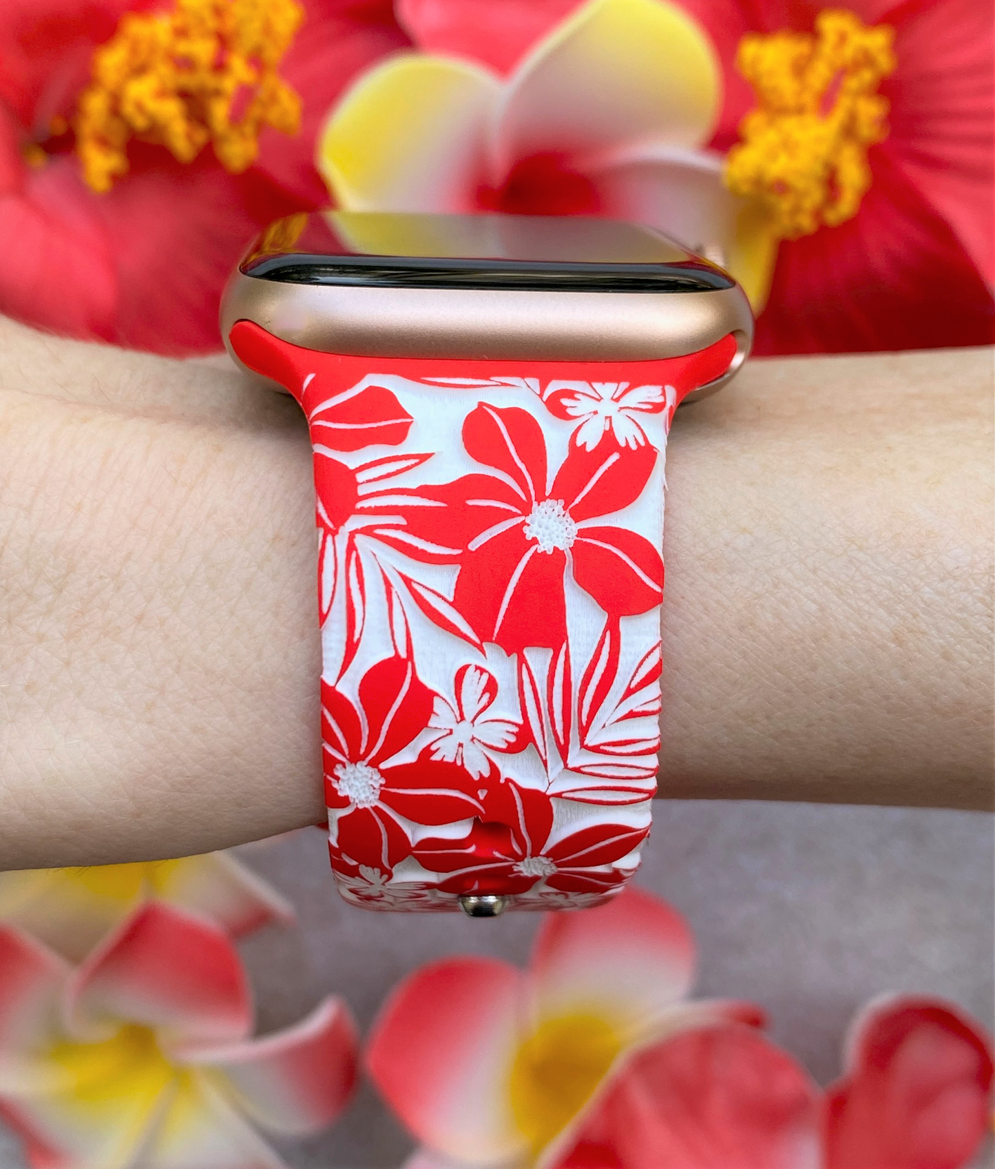 Red Hibiscus Apple Watch Band