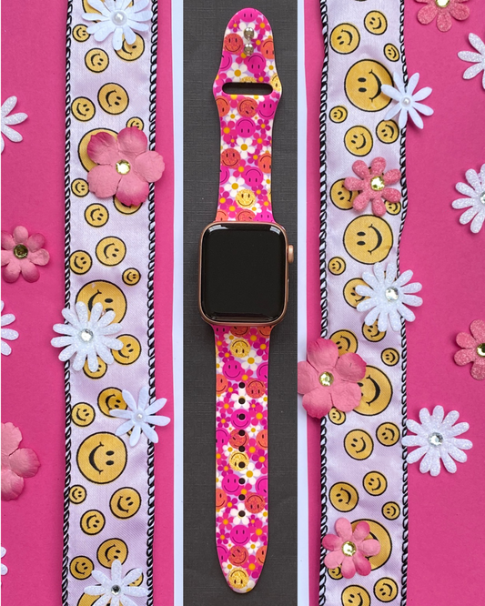 Pink Smiley Floral Apple Watch Band