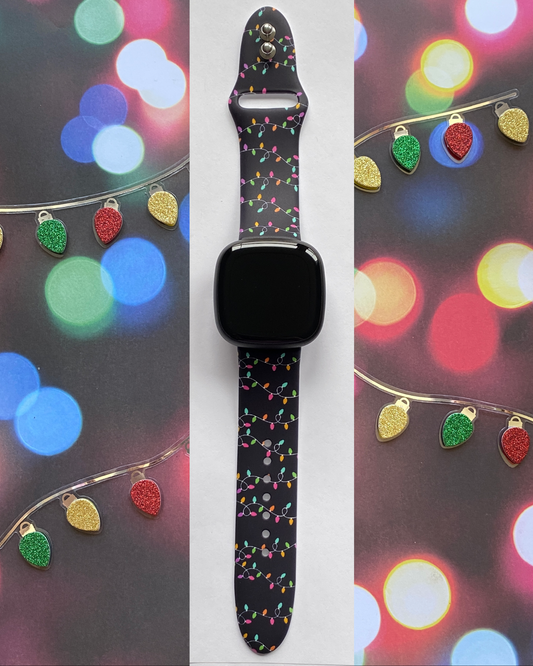 Christmas String Lights Black Fitbit Versa 3/Versa 4/Sense/Sense 2 Watch Band