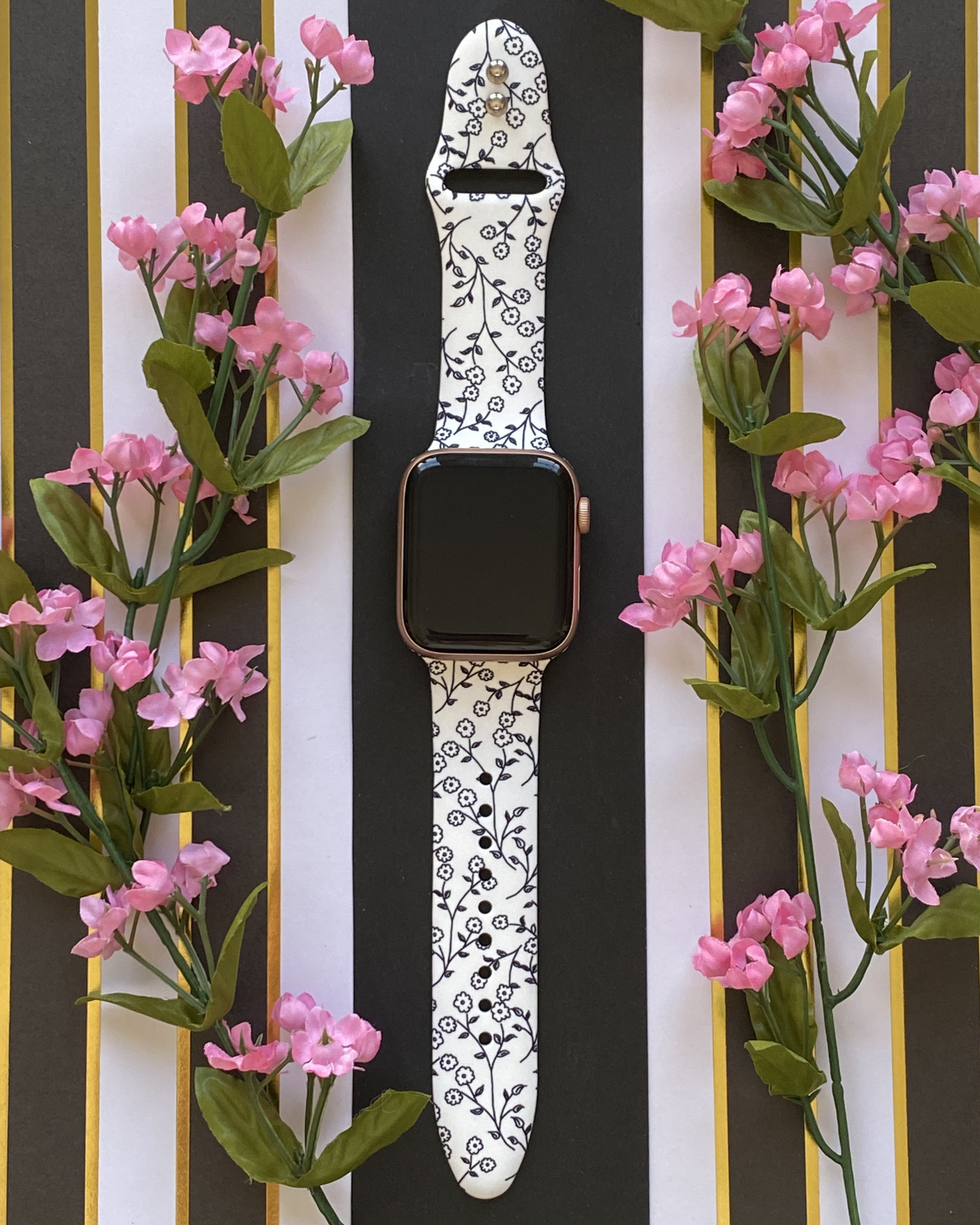 Black Flowers Watch Band For Apple Watch