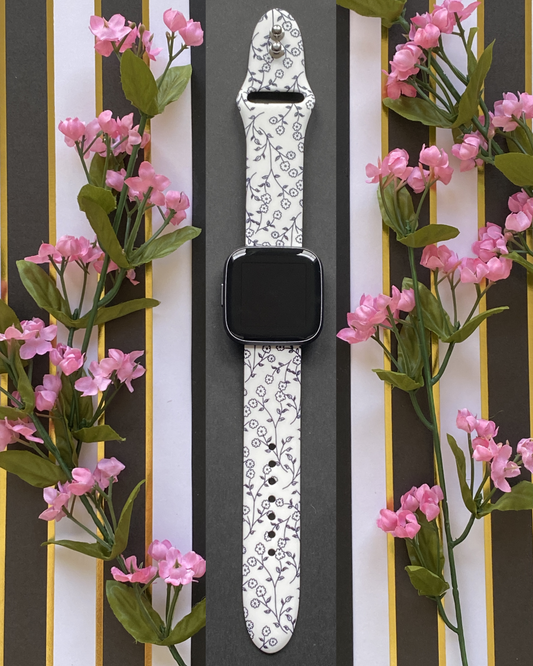 Black Flowers Fitbit Versa 1/2 Watch Band