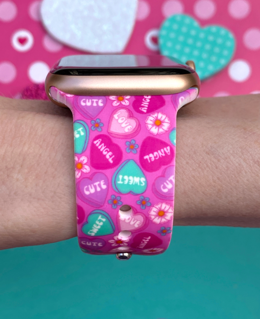 Pink Candy Hearts Apple Watch Band