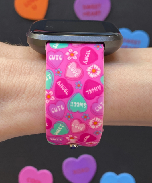 Pink Candy Hearts Fitbit Versa 1/2 Watch Band