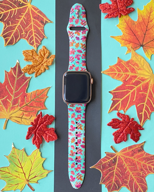 Teal Fall Leaves Watch Band For Apple Watch