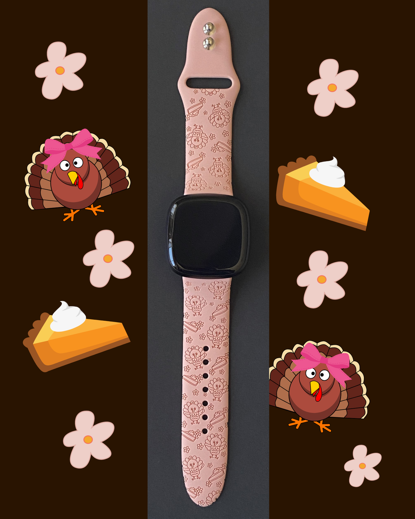 Thanksgiving Turkey Floral Fitbit Versa 3/Versa 4/Sense/Sense 2 Watch Band