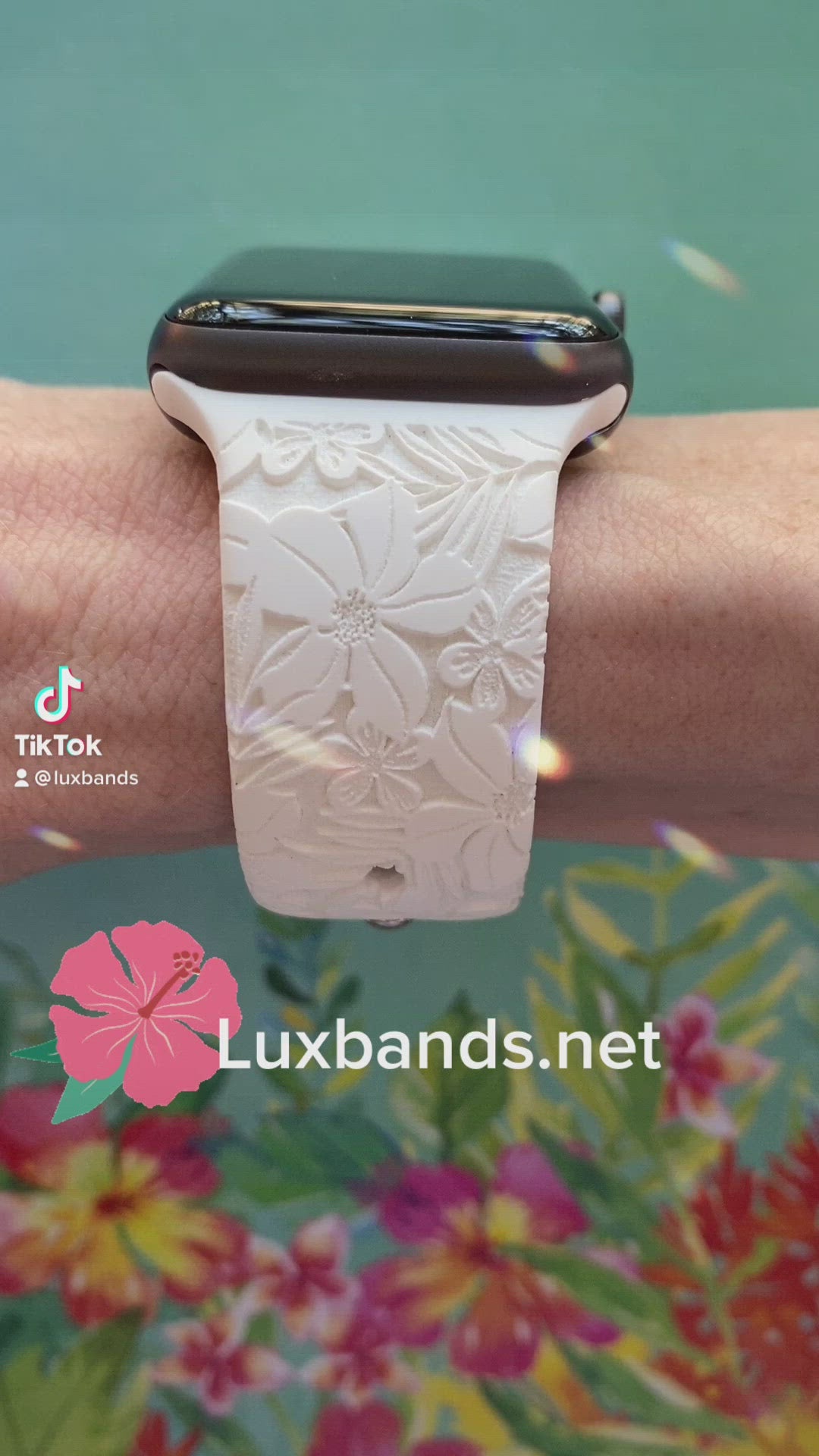 White Hibiscus Flower Apple Watch Silicone Engraved Band Lux