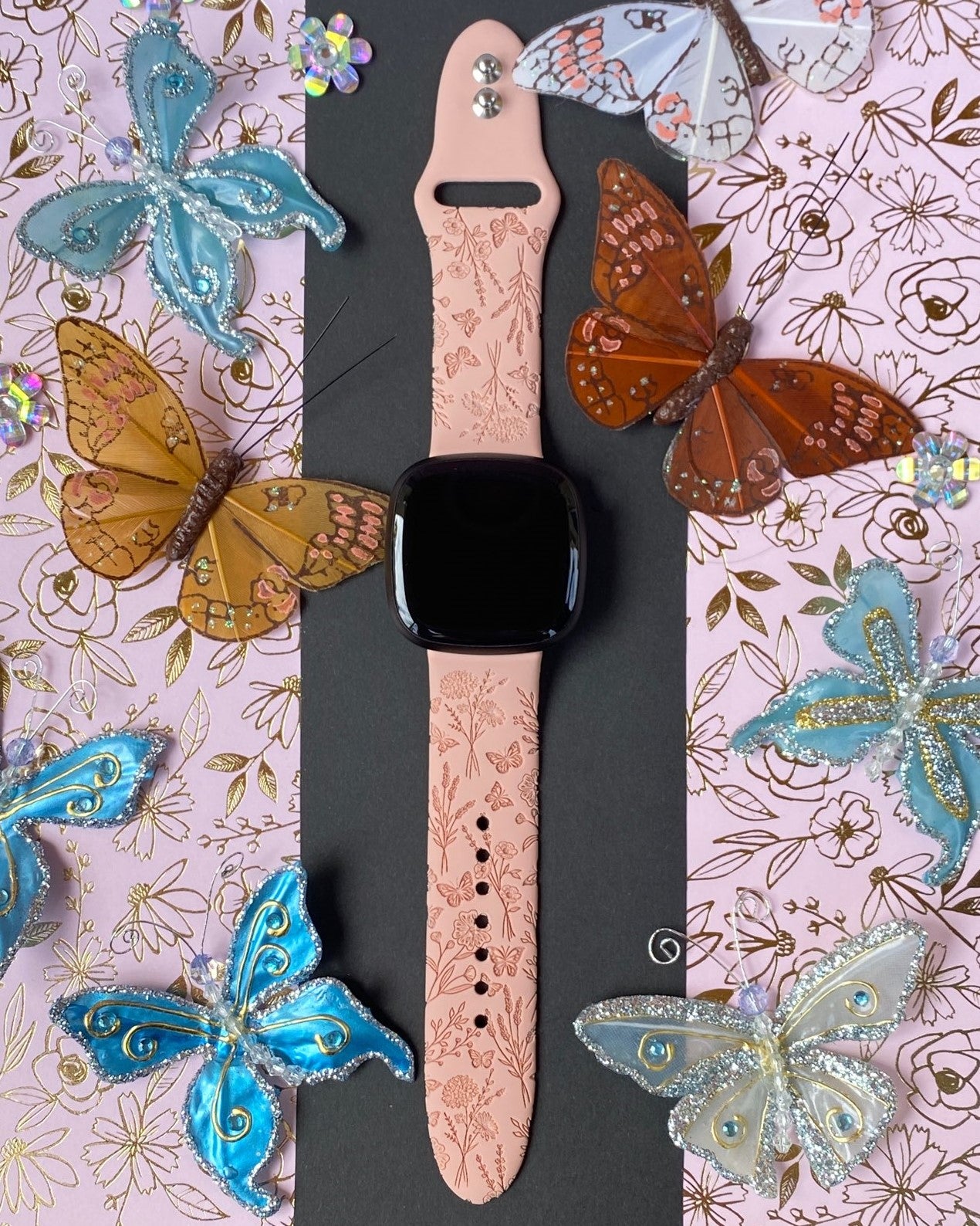 Butterflies and Wildflowers Fitbit Versa 3/Versa 4/Sense/Sense 2 Watch Band