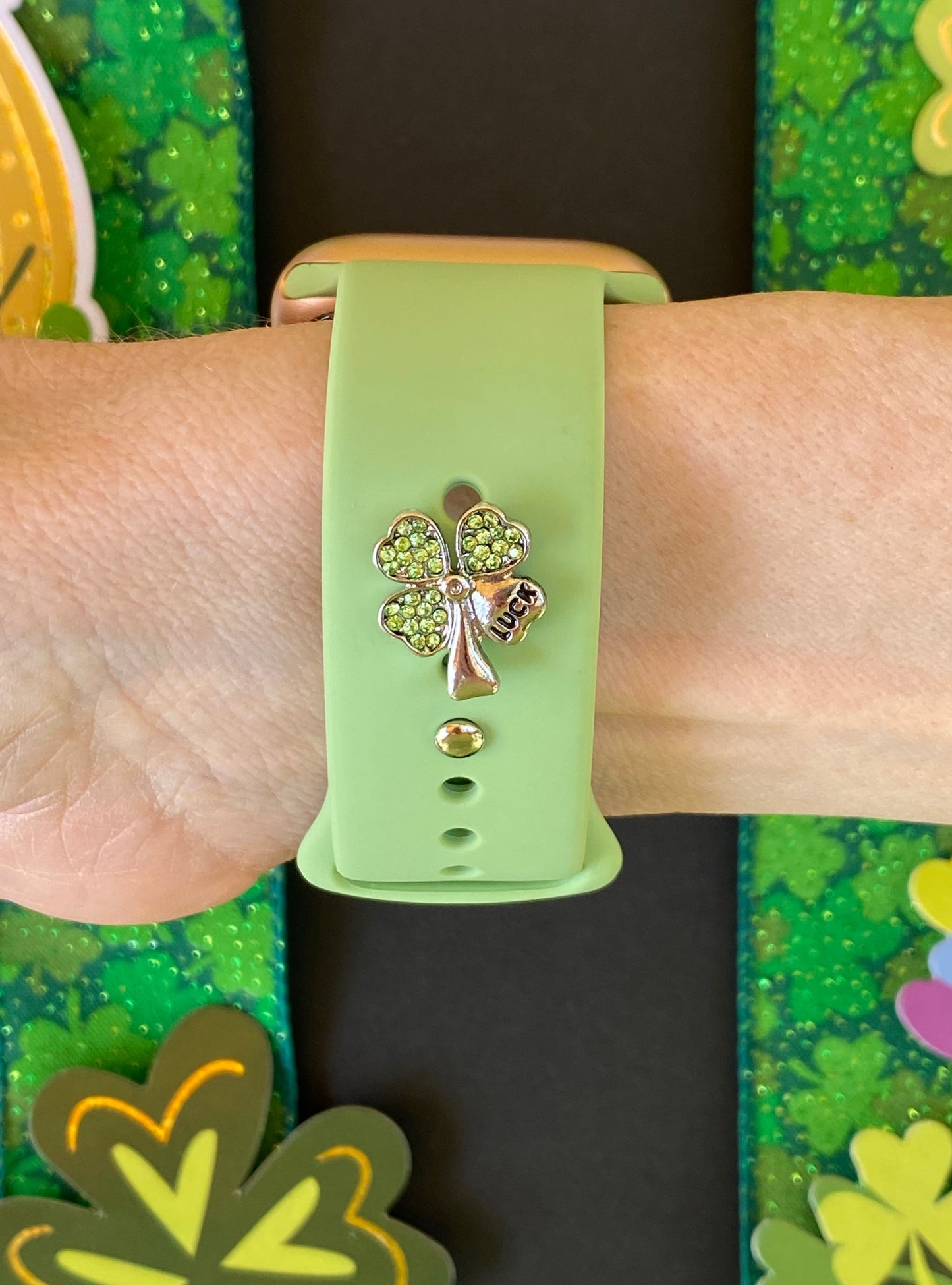 Green Band and Clover Charm Apple Watch Band