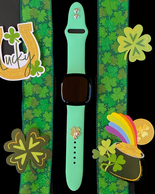 Green Band and Clover Charm Fitbit Versa 3/Versa 4/Sense/Sense 2 Watch Band