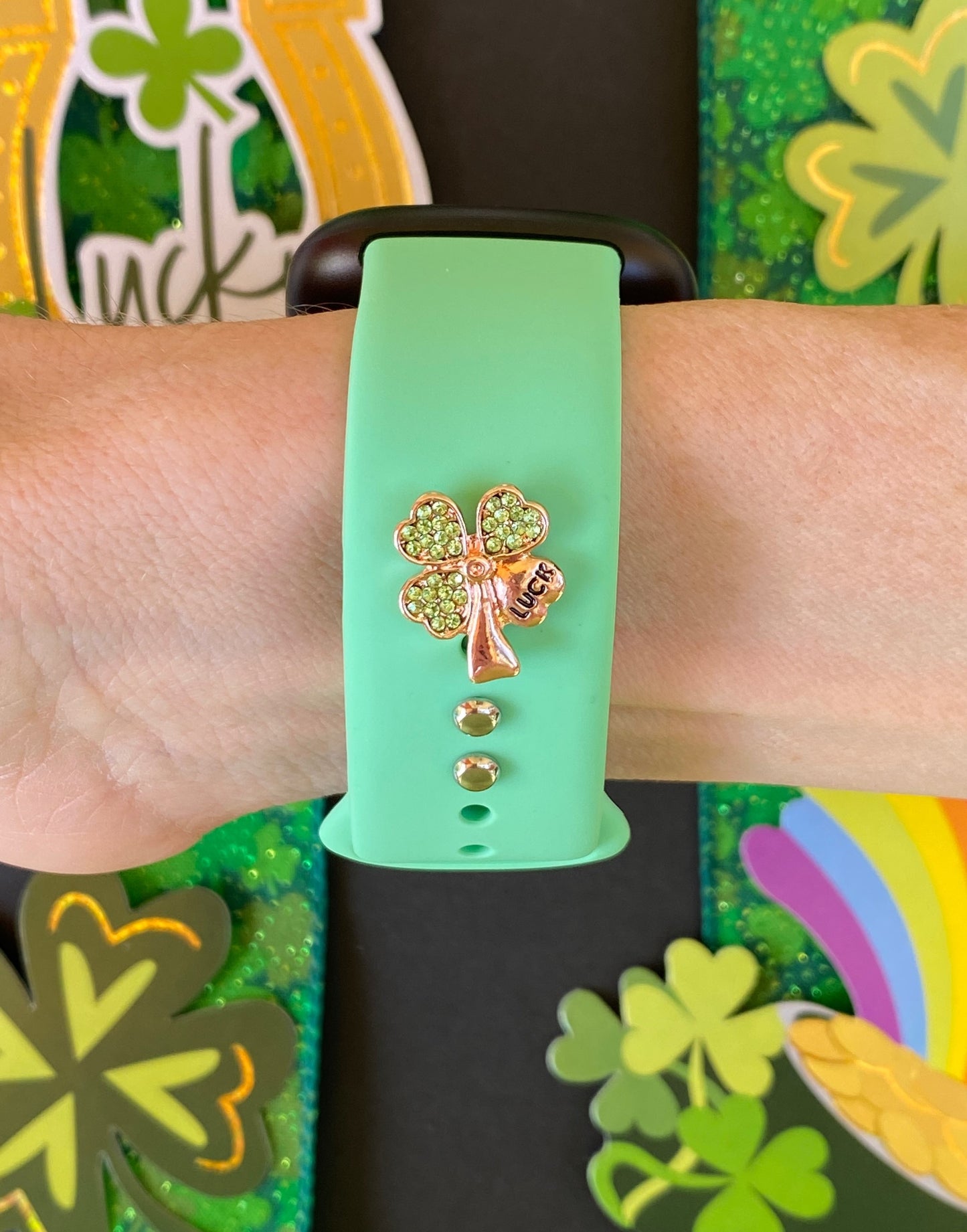 Green Band and Clover Charm Fitbit Versa 3/Versa 4/Sense/Sense 2 Watch Band