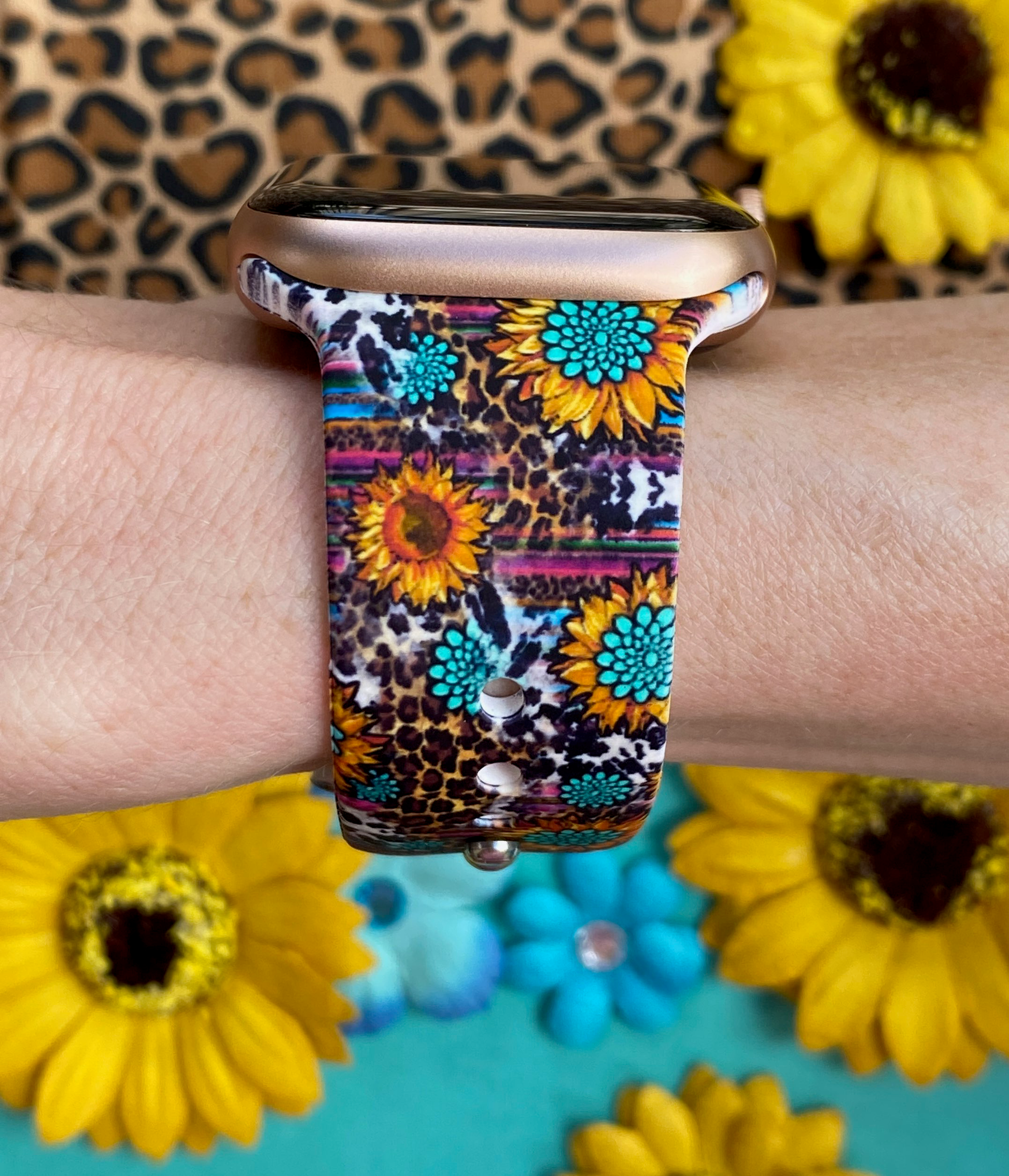 Leather sunflower 2024 apple watch band