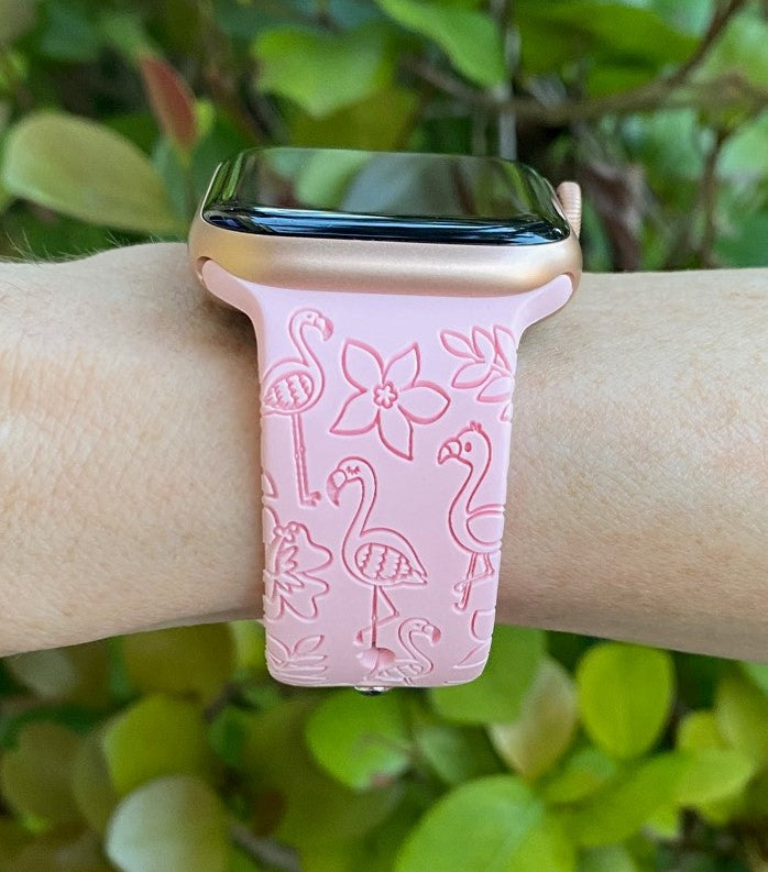 Tropical Flamingo Apple Watch Silicone Engraved Band Lux Bands Shop