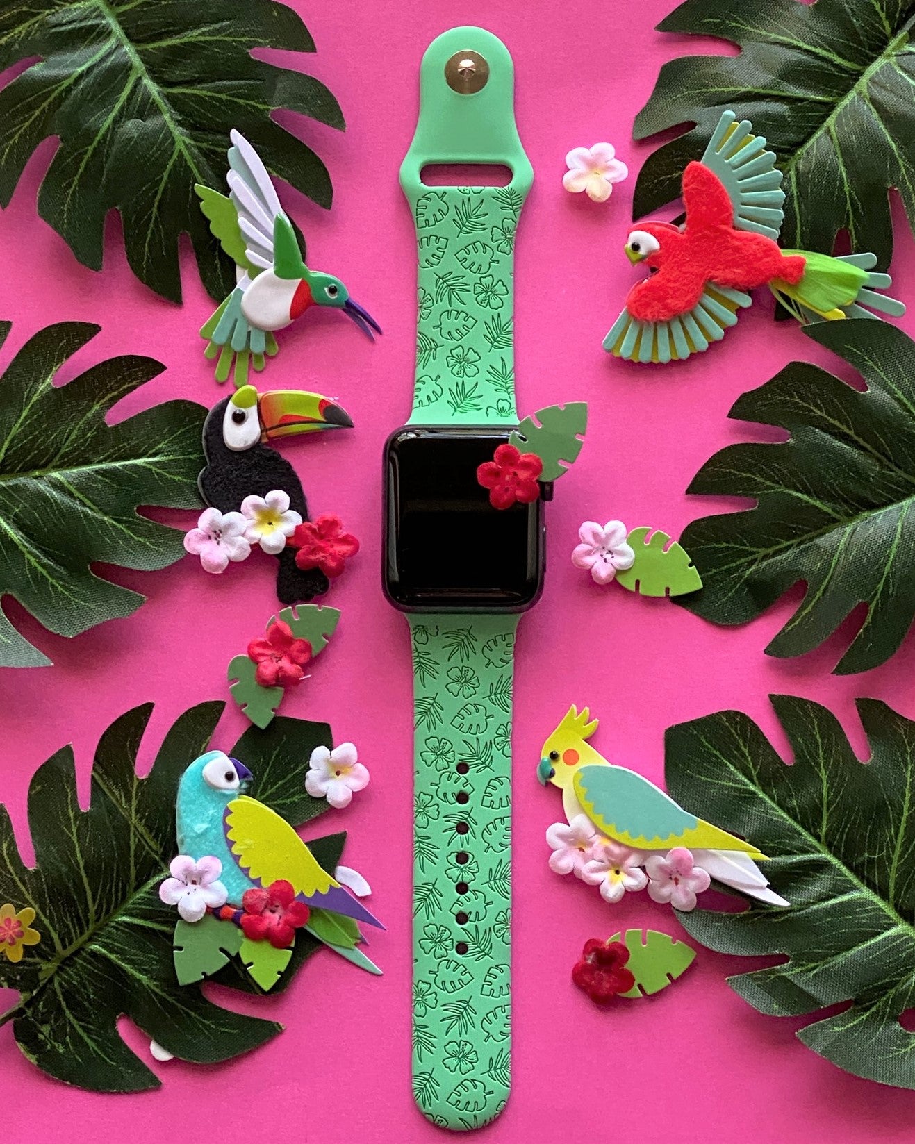 Hibiscus and Leaves Apple Watch Band
