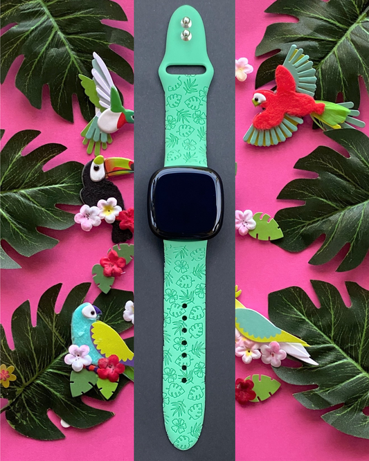 Hibiscus and Leaves Fitbit Versa 3/Versa 4/Sense/Sense 2 Watch Band