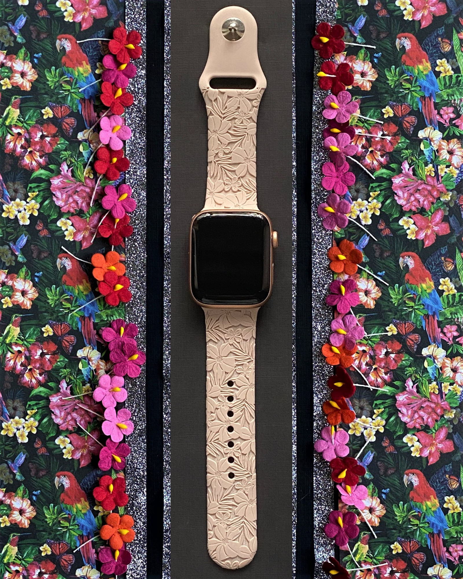 Silicone Apple Watch Band - Floral Engraved Coral