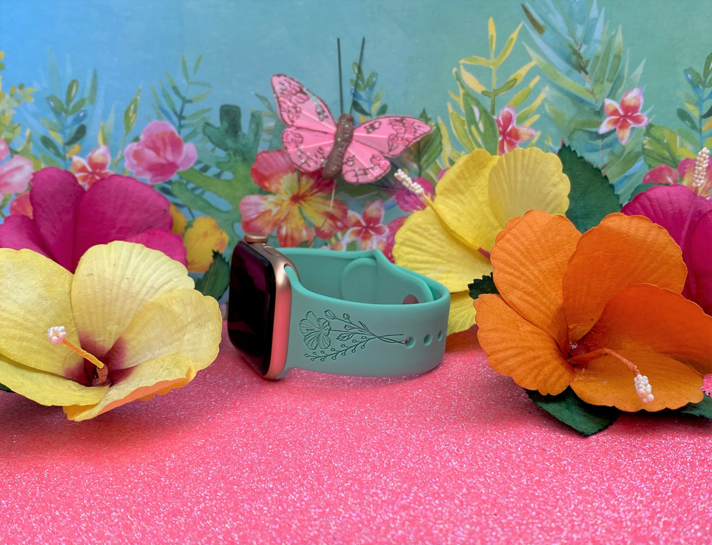 Hibiscus and Plumeria Flower Apple Watch Band