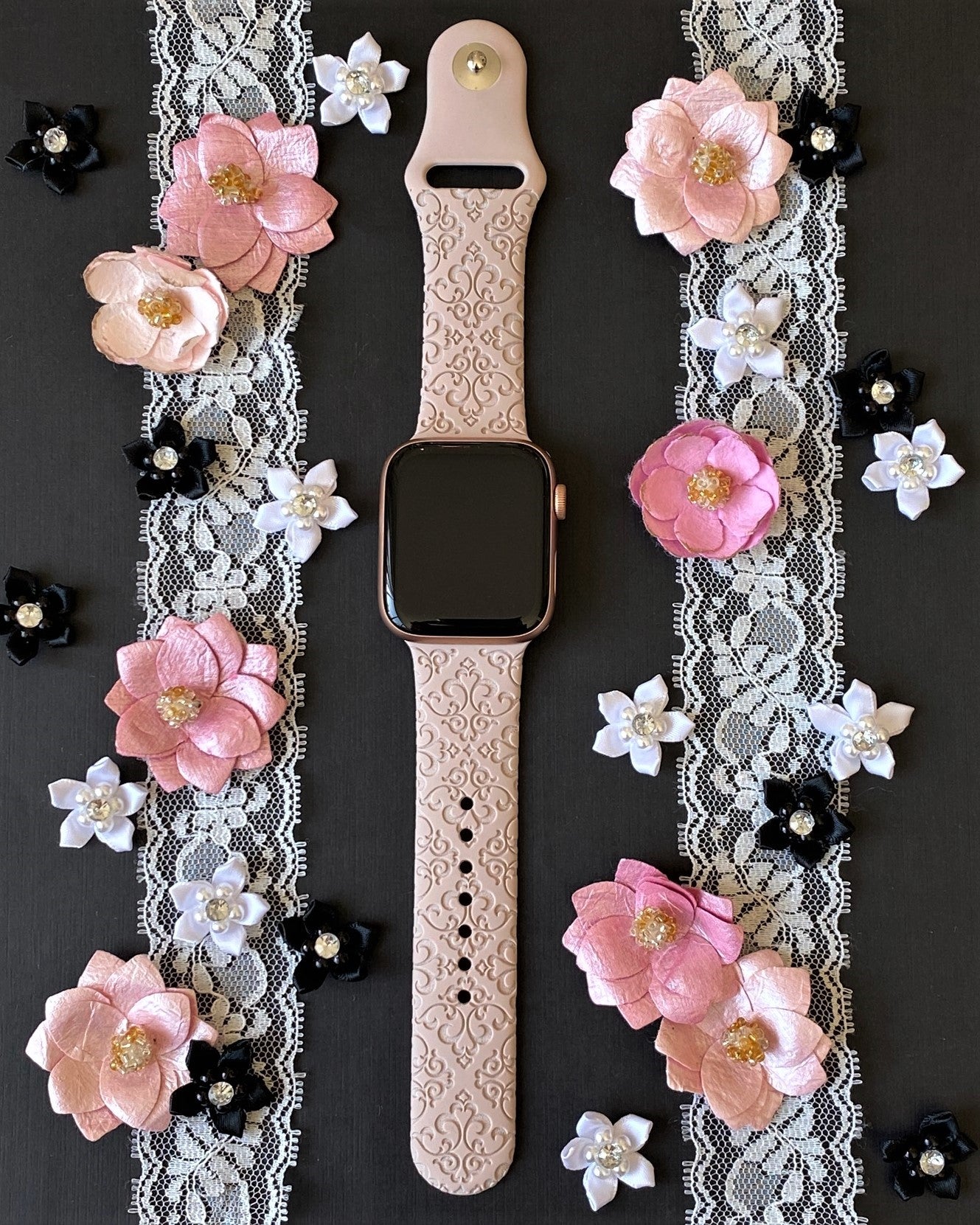 Gray Lace Apple Watch Silicone Engraved Band – Lux Bands Shop